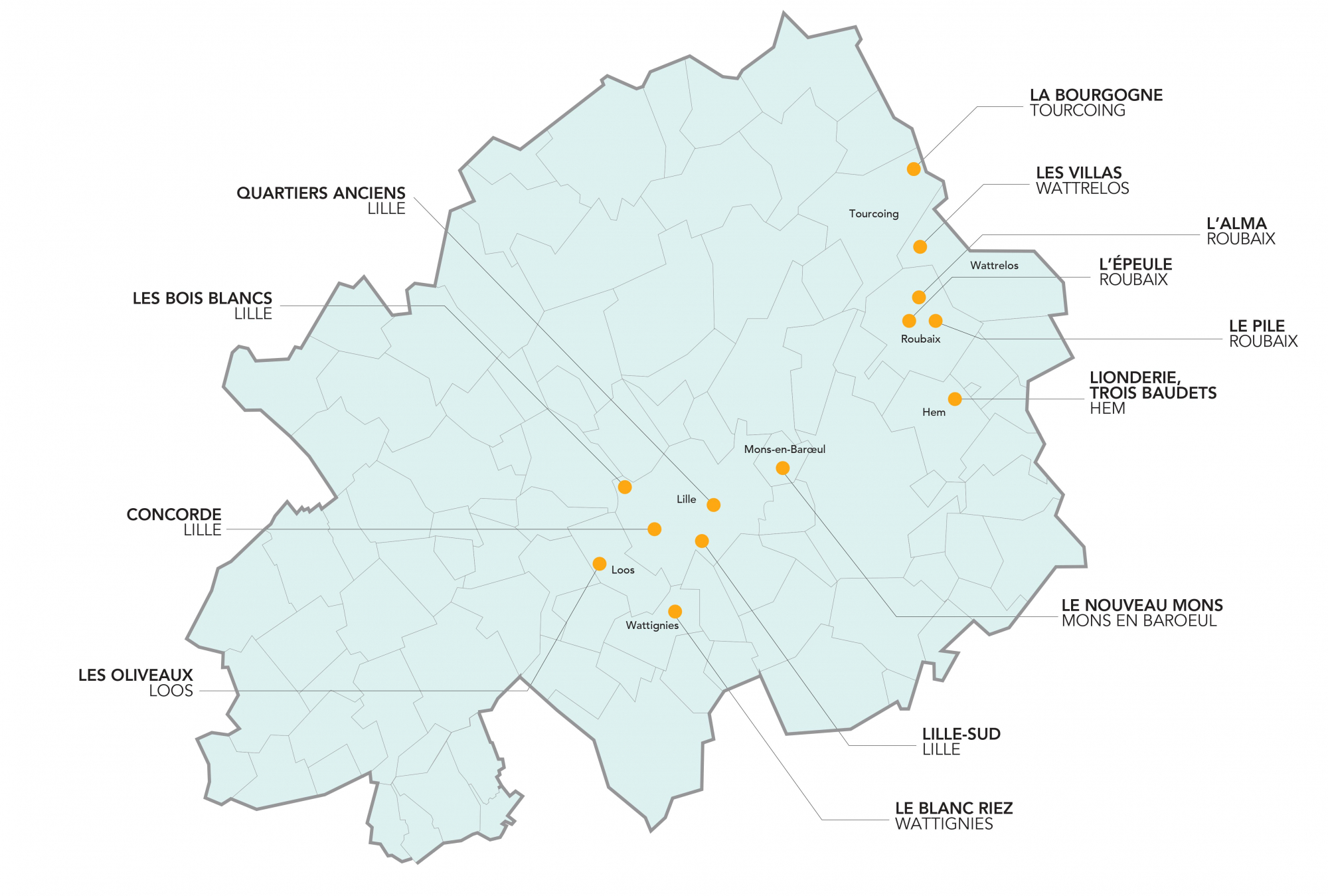 Carte du Nouveau Programme de Renouvellement Urbain