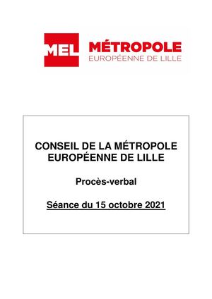 Procès Verbal Du Conseil Métropolitain Du 15 Octobre 2021