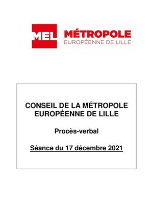 Procès Verbal Du Conseil Métropolitain du 17 décembre 2021