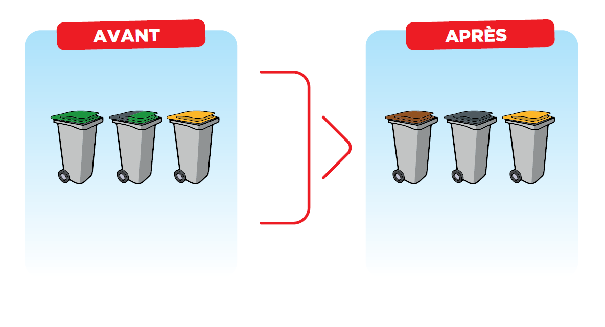 Cas de figure n°2 : Vous avez une poubelle cloisonnée (biflux) et une poubelle verte, en plus de la poubelle jaune Cas de figure n°2 : Vous avez une poubelle cloisonnée (biflux) et une poubelle verte, en plus de la poubelle jaune