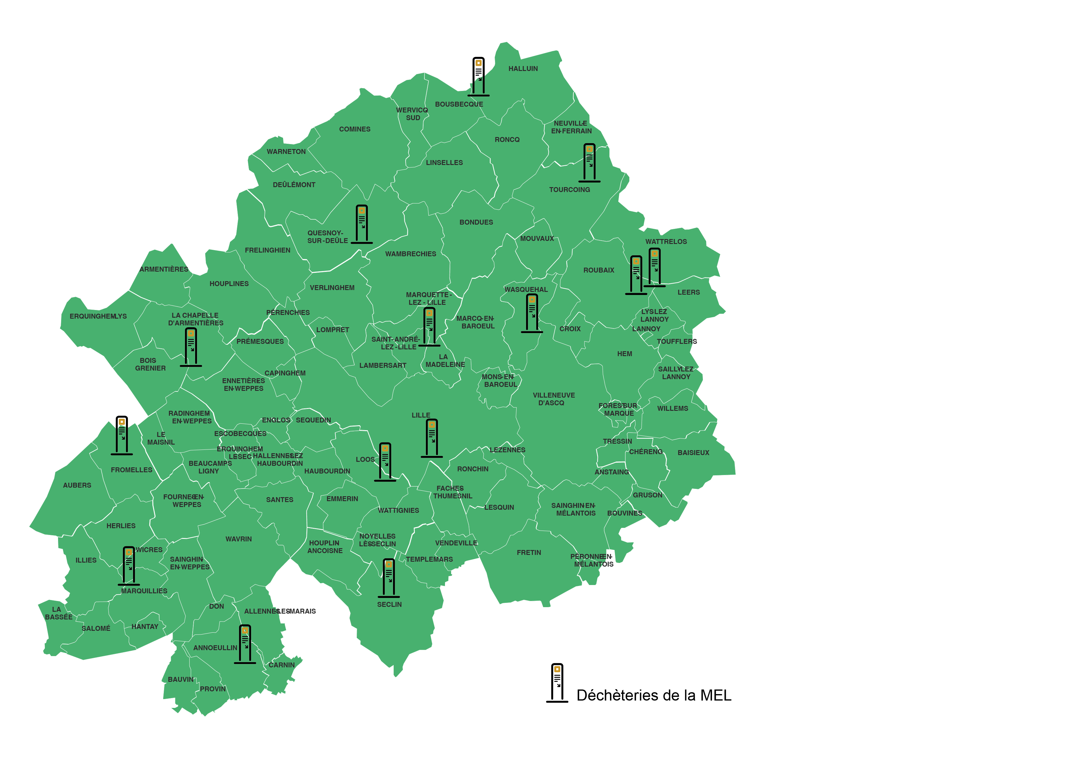 carte déchèteries MEL