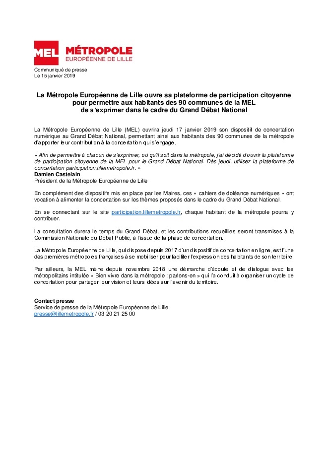 Communiqué de presse Grand Débat National