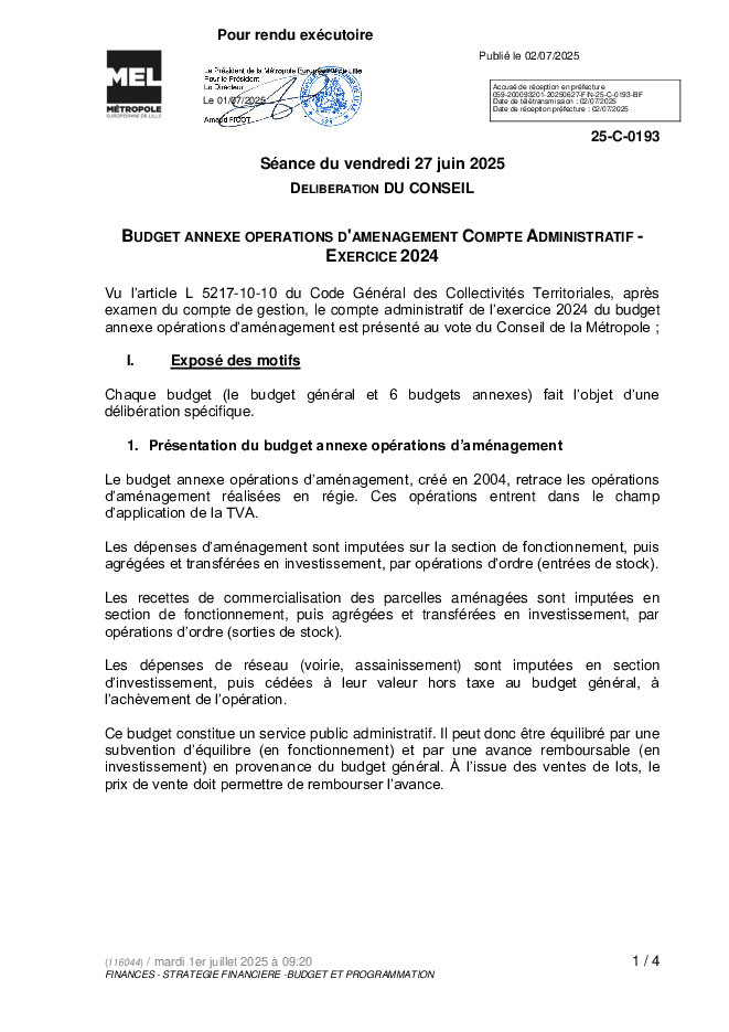 Comptes Administratifs 2024 : Opération aménagement (pdf)