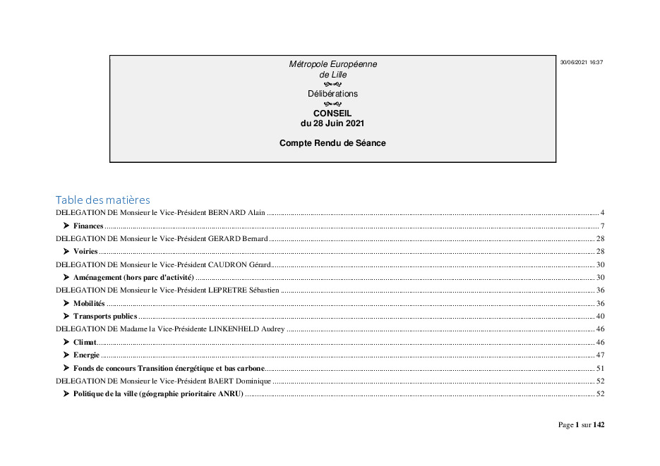 Résumé du compte rendu de la séance du conseil MEL du 28 juin 2021 (.pdf)