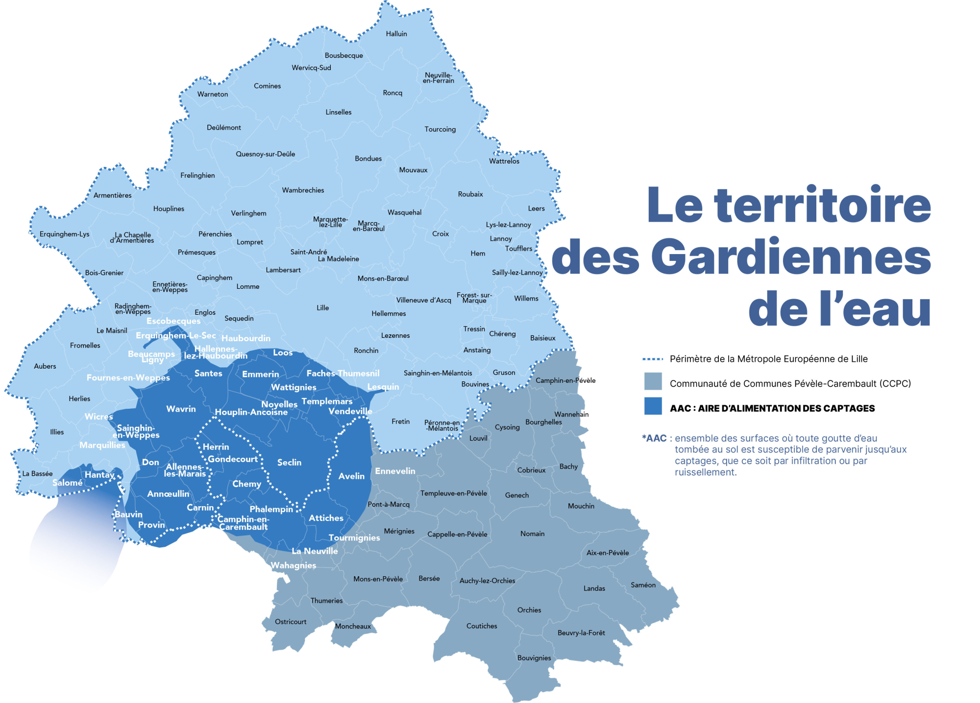 Le territoire des Gardiennes de l'eau sur la Métropole Européenne de Lille et la Communauté de communes Pévèle-Carembault