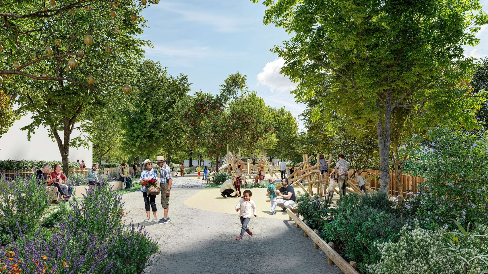 Perspective du futur mail paysager qui traversera le quartier des Oliveaux.